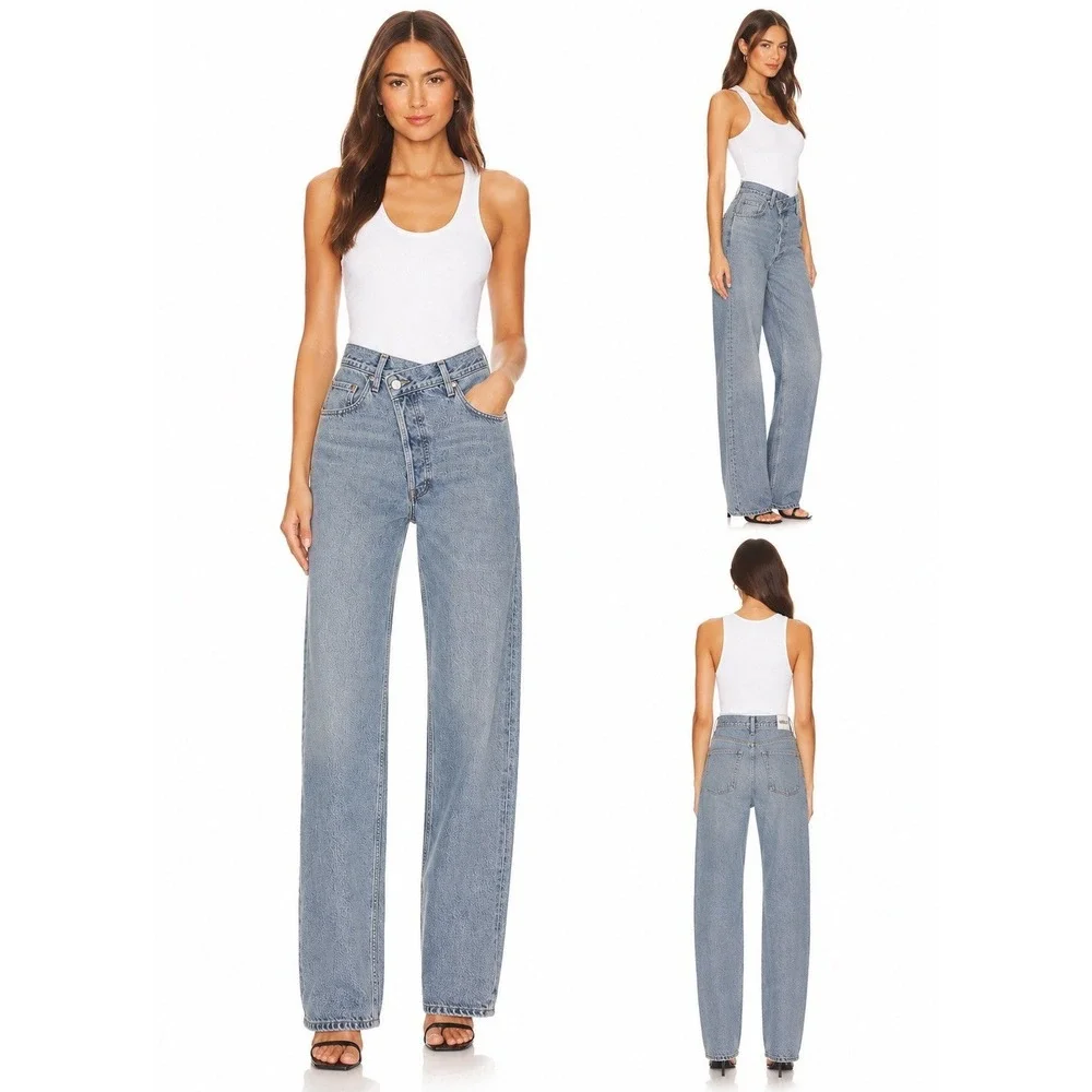 Agolde Criss Cross Jeans Womens Size 26 Blue Light Wash Denim Button Fly USA - Picture 1 of 11